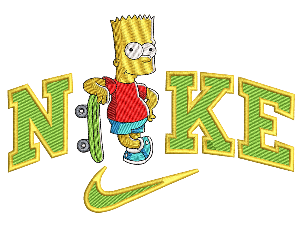 Anime-Inspired Bart Simpson Swoosh Embroidery Design File main image - This anime embroidery designs files featuring Bart Simpson Swoosh from Swoosh ft anime. Digital download in DST & PES formats. High-quality machine embroidery patterns by EmbroPlex.