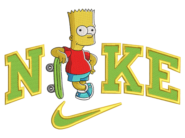 Anime-Inspired Bart Simpson Swoosh Embroidery Design File main image - This anime embroidery designs files featuring Bart Simpson Swoosh from Swoosh ft anime. Digital download in DST & PES formats. High-quality machine embroidery patterns by EmbroPlex.