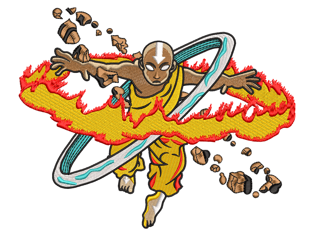 Anime-Inspired Avatar Aang Embroidery Design File main image - This anime embroidery designs files featuring Avatar Aang from TV Series. Digital download in DST & PES formats. High-quality machine embroidery patterns by EmbroPlex.