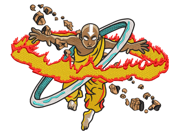 Anime-Inspired Avatar Aang Embroidery Design File main image - This anime embroidery designs files featuring Avatar Aang from TV Series. Digital download in DST & PES formats. High-quality machine embroidery patterns by EmbroPlex.