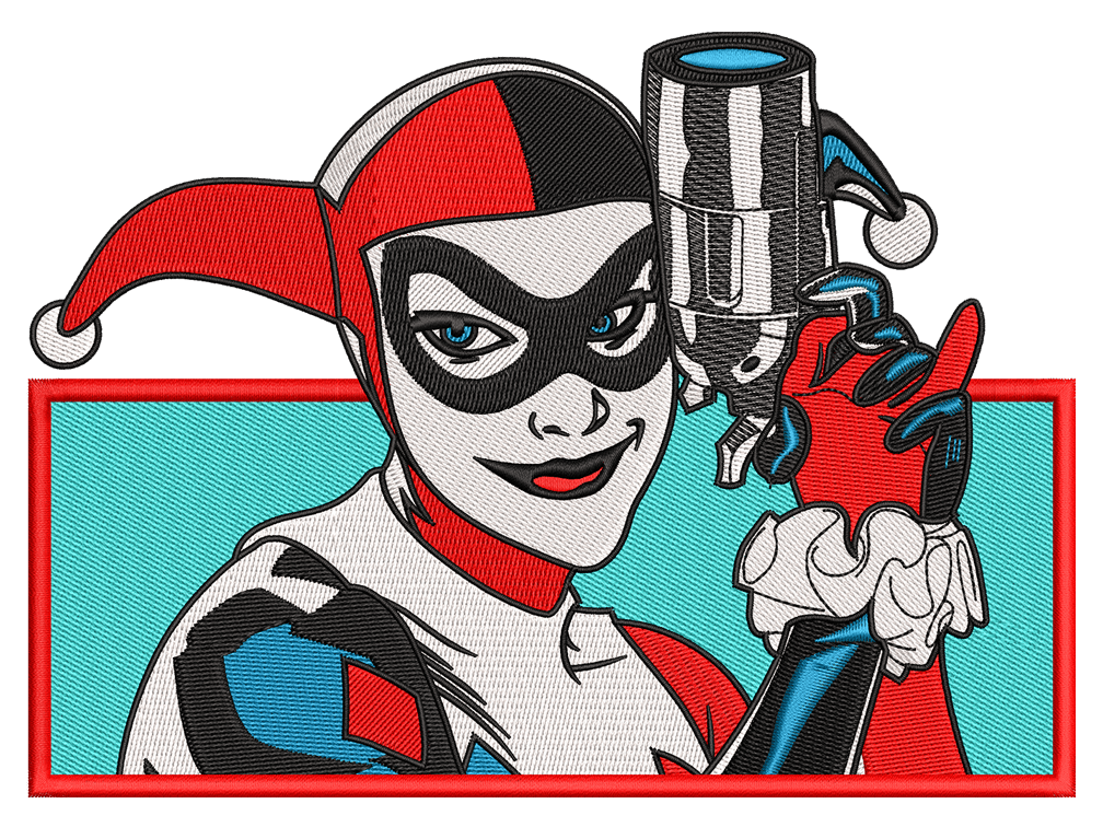 Super Hero-Inspired  Harley Quinn Embroidery Design File main image - This anime embroidery designs files featuring  Harley Quinn from Superhero. Digital download in DST & PES formats. High-quality machine embroidery patterns by EmbroPlex.