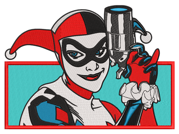 Super Hero-Inspired  Harley Quinn Embroidery Design File main image - This anime embroidery designs files featuring  Harley Quinn from Superhero. Digital download in DST & PES formats. High-quality machine embroidery patterns by EmbroPlex.