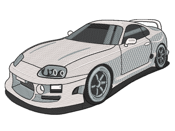 Car-Inspired  Toyota Supra MK4 Embroidery Design File main image - This anime embroidery designs files featuring  Toyota Supra MK4 from Car. Digital download in DST & PES formats. High-quality machine embroidery patterns by EmbroPlex.