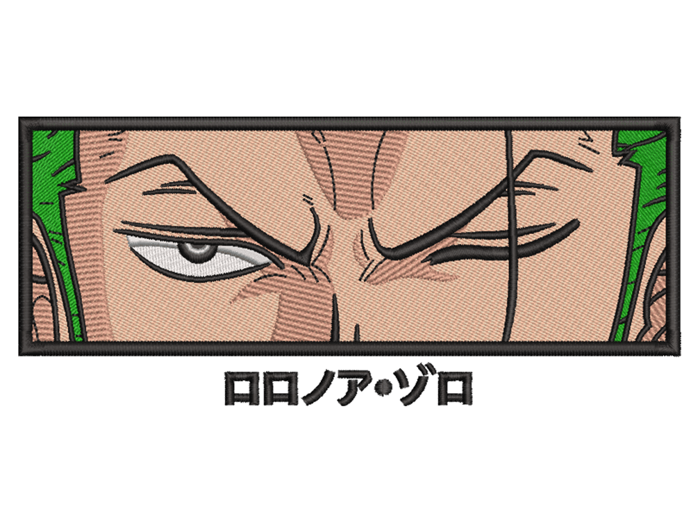 Anime-Inspired Zoro Rectangle Embroidery Design File main image - This anime embroidery designs files featuring Zoro Rectangle from One Piece . Digital download in DST & PES formats. High-quality machine embroidery patterns by EmbroPlex.