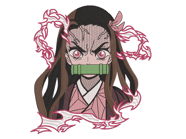 Anime-Inspired Nezuko Kamado Embroidery Design File main image - This anime embroidery designs files featuring Nezuko Kamado from Demon Slayer. Digital download in DST & PES formats. High-quality machine embroidery patterns by EmbroPlex.