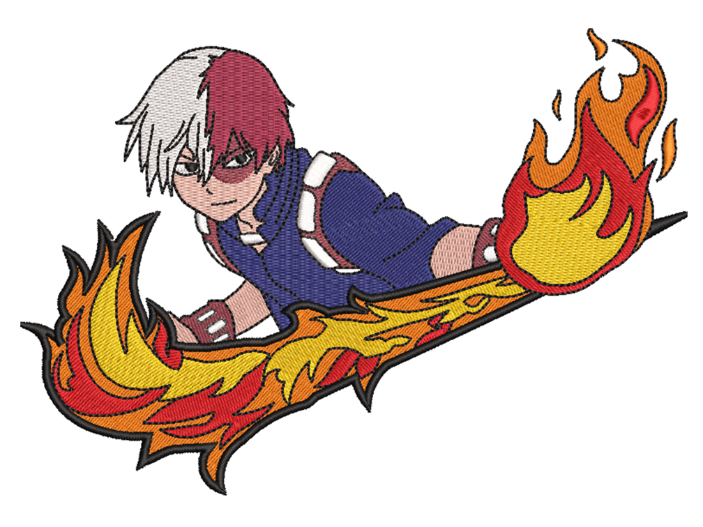 Swoosh-Inspired  Shoto Todoroki  Embroidery Design File main image - This Swoosh embroidery designs file featuring Shoto Todoroki from Swoosh. Digital download in DST & PES formats. High-quality machine embroidery patterns by EmbroPlex.