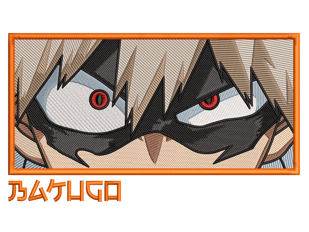 Anime-Inspired Katsuki Bakugo Embroidery Design File main image - This anime embroidery designs files featuring Katsuki Bakugo from My Hero  Academia . Digital download in DST & PES formats. High-quality machine embroidery patterns by EmbroPlex.