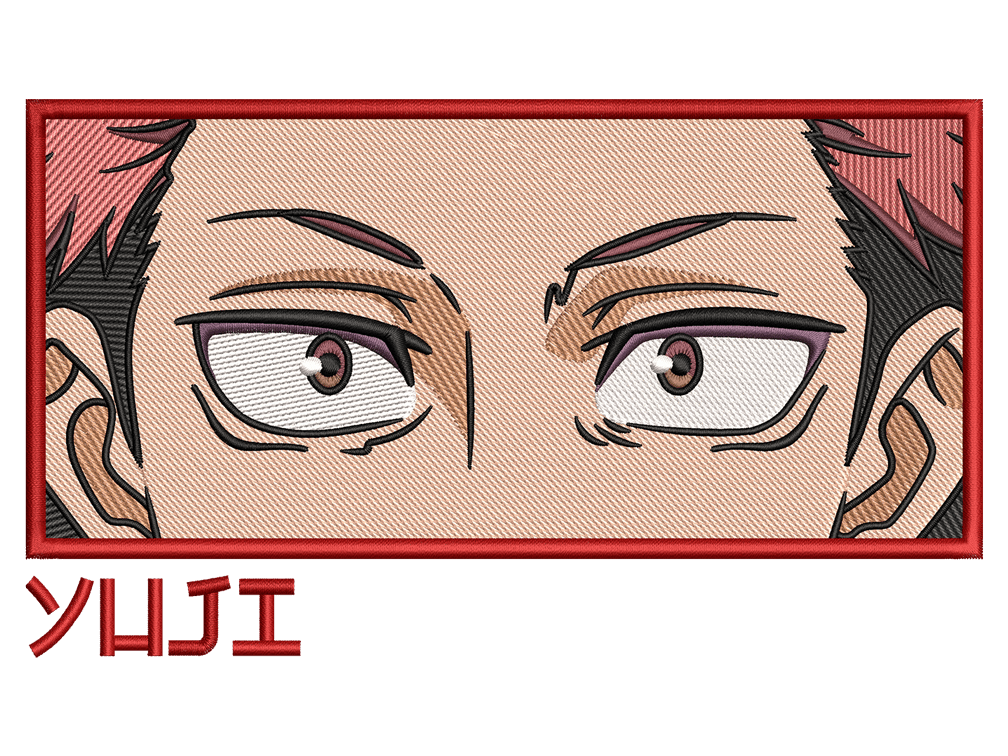 Anime-Inspired Yuji Itadori Embroidery Design File main image - This anime embroidery designs files featuring Yuji Itadori from Jujutsu Kaisen. Digital download in DST & PES formats. High-quality machine embroidery patterns by EmbroPlex.