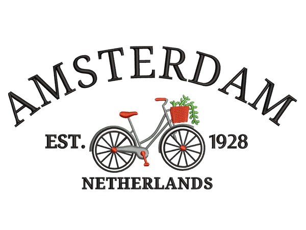 Cities and Countries-Inspired Amsterdam Embroidery Design File main image - This Cities and Countries embroidery designs files featuring Amsterdam from Cities and Countries. Digital download in DST & PES formats. High-quality machine embroidery patterns by EmbroPlex