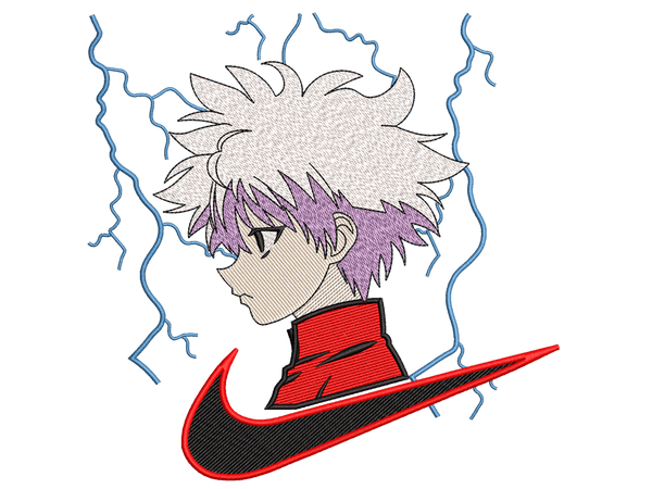Swoosh-Inspired  KilluaEmbroidery Design File main image - This Swoosh embroidery designs file featuring Killua from Swoosh. Digital download in DST & PES formats. High-quality machine embroidery patterns by EmbroPlex.