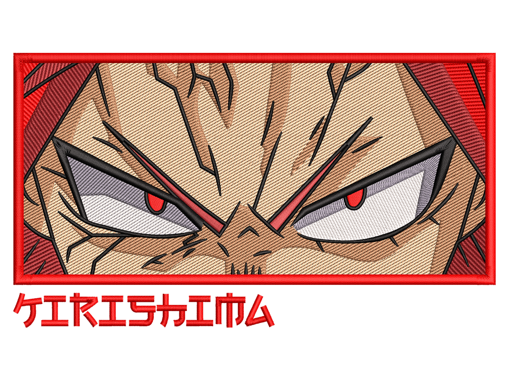 Anime-Inspired Eijiro Kirishima Embroidery Design File main image - This anime embroidery designs files featuring Eijiro Kirishima from My Hero  Academia. Digital download in DST & PES formats. High-quality machine embroidery patterns by EmbroPlex.