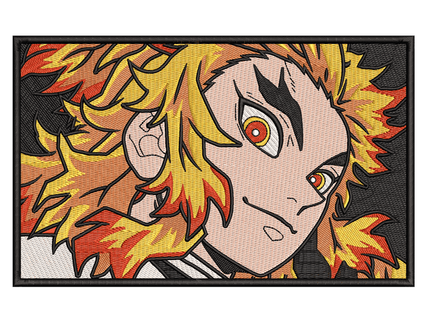 Anime-Inspired Rengoku Embroidery Design File main image - This anime embroidery designs files featuring Rengoku from Demon Slayer. Digital download in DST & PES formats. High-quality machine embroidery patterns by EmbroPlex.