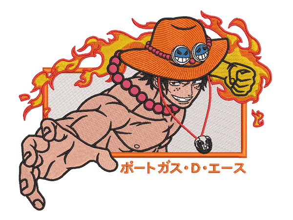 Anime-Inspired Ace Embroidery Design File main image - This anime embroidery designs files featuring Ace from One Piece . Digital download in DST & PES formats. High-quality machine embroidery patterns by EmbroPlex.
