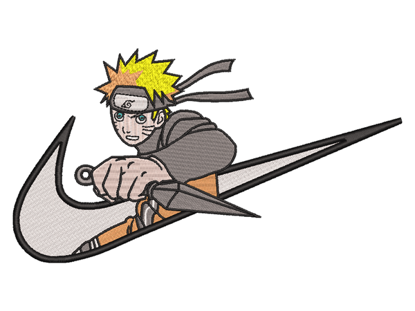Swoosh-Inspired  Naruto Embroidery Design File main image - This Swoosh embroidery designs file featuring  Naruto from Swoosh. Digital download in DST & PES formats. High-quality machine embroidery patterns by EmbroPlex.