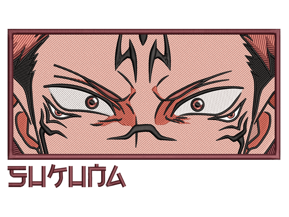 Anime-Inspired Sukuna Embroidery Design File main image - This anime embroidery designs files featuring Sukuna from Jujutsu Kaisen. Digital download in DST & PES formats. High-quality machine embroidery patterns by EmbroPlex.