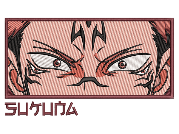 Anime-Inspired Sukuna Embroidery Design File main image - This anime embroidery designs files featuring Sukuna from Jujutsu Kaisen. Digital download in DST & PES formats. High-quality machine embroidery patterns by EmbroPlex.