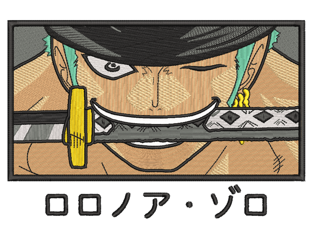 Anime-Inspired Roronoa Zoro Embroidery Design File main image - This anime embroidery designs files featuring Roronoa Zoro from One Piece Digital download in DST & PES formats. High-quality machine embroidery patterns by EmbroPlex.
