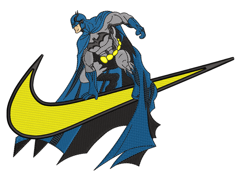Swoosh-Inspired  Batman  Embroidery Design File main image - This Swoosh embroidery designs file featuring Batman  from Swoosh. Digital download in DST & PES formats. High-quality machine embroidery patterns by EmbroPlex.