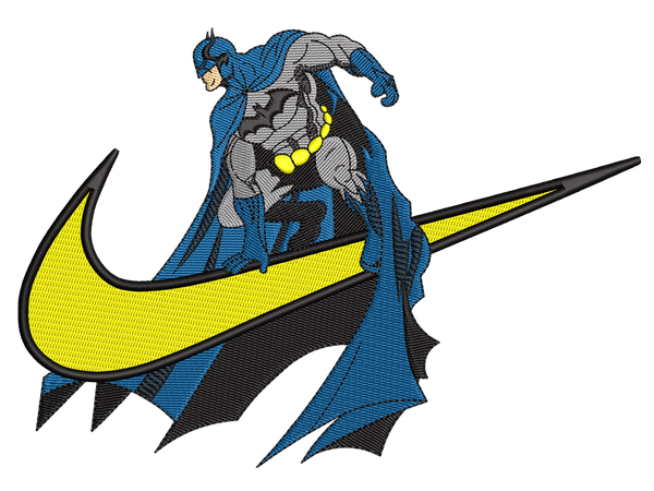 Swoosh-Inspired  Batman  Embroidery Design File main image - This Swoosh embroidery designs file featuring Batman  from Swoosh. Digital download in DST & PES formats. High-quality machine embroidery patterns by EmbroPlex.