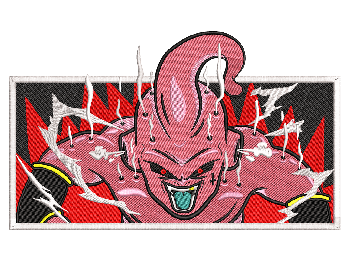 Anime-Inspired Majin Buu Embroidery Design File main image - This anime embroidery designs files featuring Majin Buu from Dragon Ball Digital download in DST & PES formats. High-quality machine embroidery patterns by EmbroPlex.