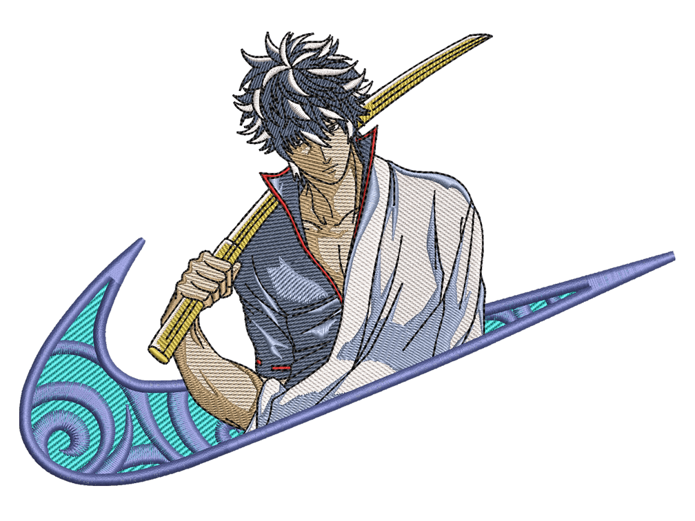 Swoosh-Inspired  Gintoki Embroidery Design File main image - This Swoosh embroidery designs file featuring  Gintoki from Swoosh. Digital download in DST & PES formats. High-quality machine embroidery patterns by EmbroPlex.