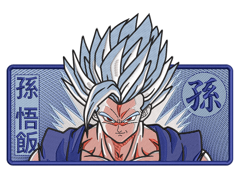 Anime-Inspired Gohan Embroidery Design File main image - This anime embroidery designs files featuring Gohan from Dragon Ball Digital download in DST & PES formats. High-quality machine embroidery patterns by EmbroPlex.