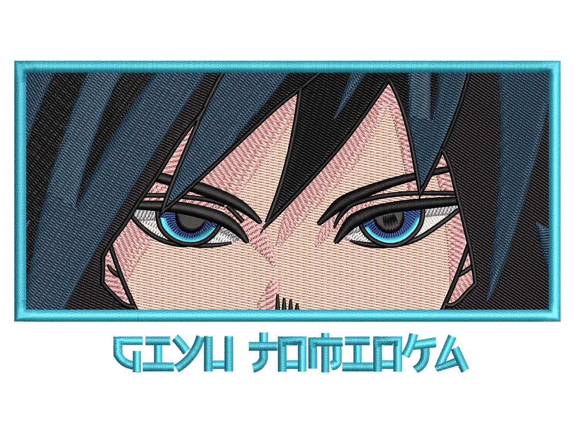 Anime-Inspired Giyu Tomioka Embroidery Design File main image - This anime embroidery designs files featuring Giyu Tomioka from Demon Slayer. Digital download in DST & PES formats. High-quality machine embroidery patterns by EmbroPlex.