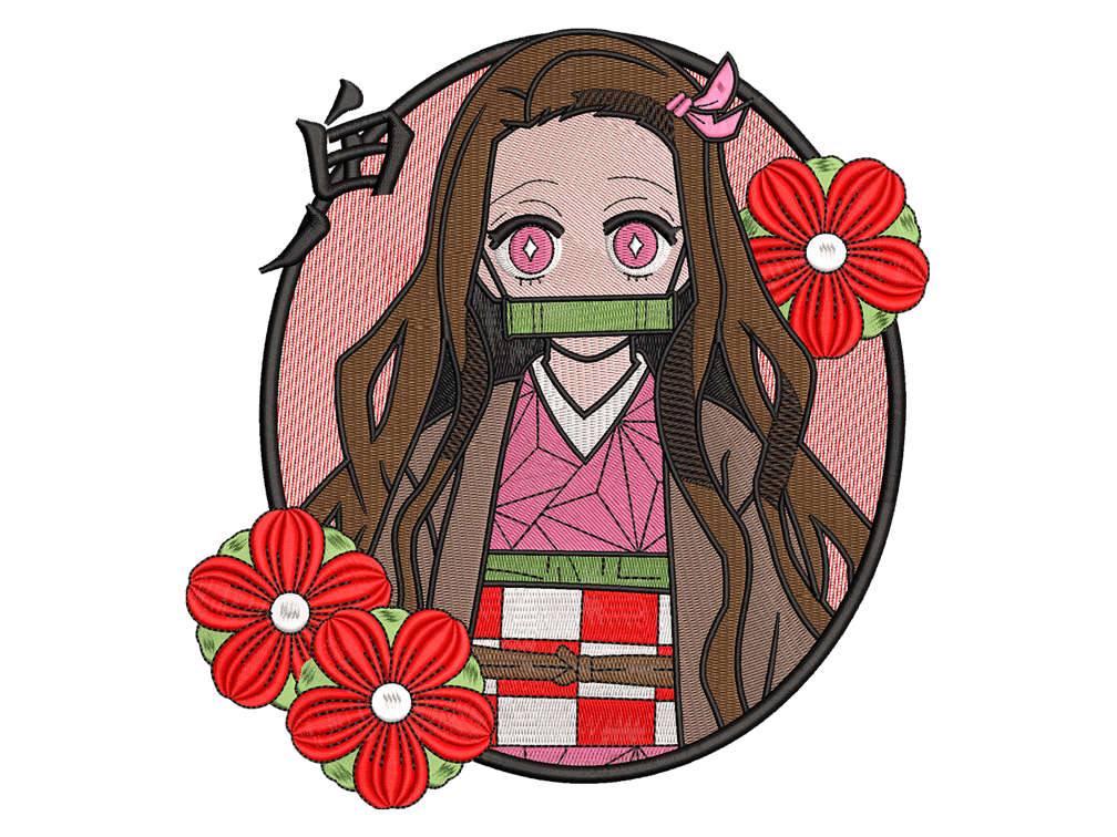 Anime-Inspired Nezuko Kamado Embroidery Design File main image - This anime embroidery designs files featuring Nezuko Kamado from Demon Slayer. Digital download in DST & PES formats. High-quality machine embroidery patterns by EmbroPlex.