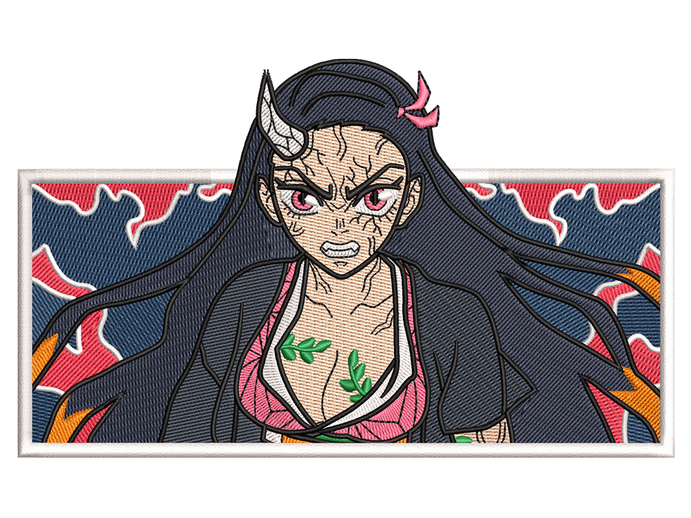 Anime-Inspired Nezuko Kamado Embroidery Design File main image - This anime embroidery designs files featuring Nezuko Kamado from Demon Slayer. Digital download in DST & PES formats. High-quality machine embroidery patterns by EmbroPlex.