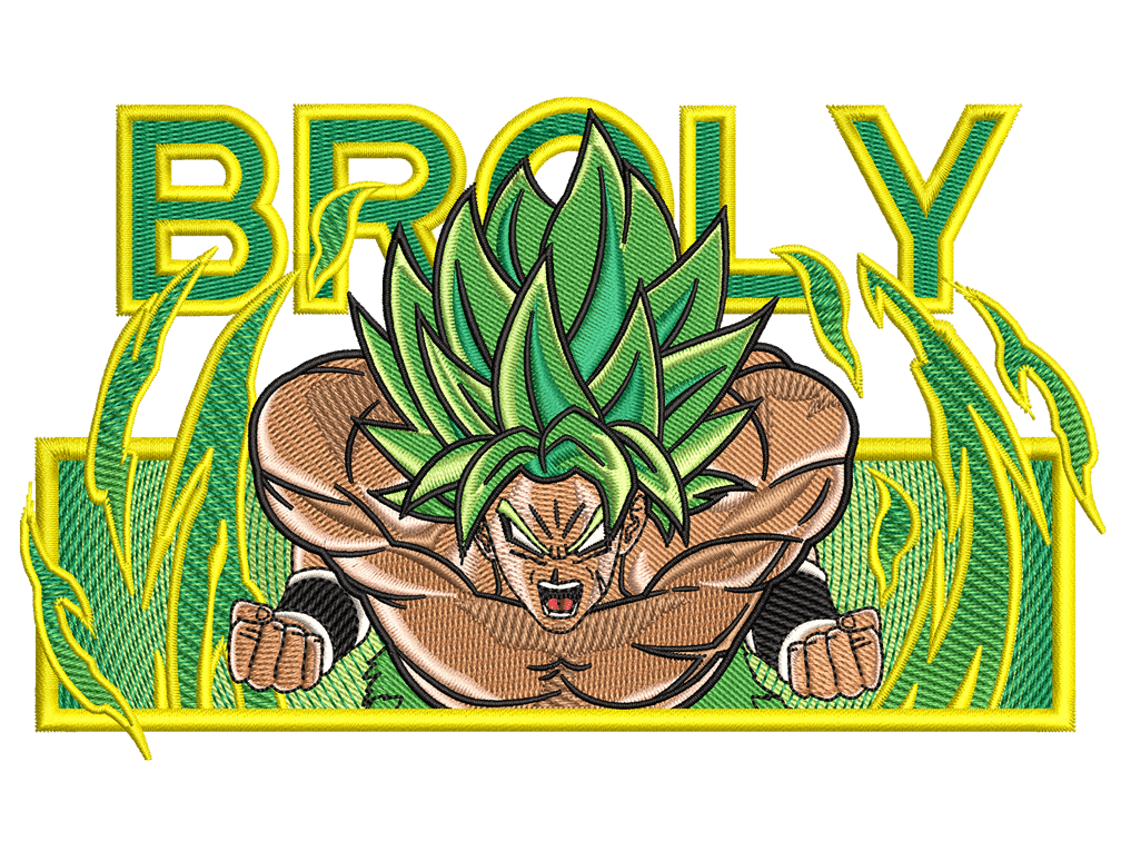 Anime-Inspired Broly Embroidery Design File main image - This anime embroidery designs files featuring Broly from Dragon Ball Digital download in DST & PES formats. High-quality machine embroidery patterns by EmbroPlex.