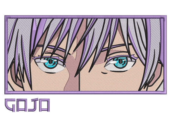 Anime-Inspired Gojo Embroidery Design File main image - This anime embroidery designs files featuring Gojo from Jujutsu Kaisen. Digital download in DST & PES formats. High-quality machine embroidery patterns by EmbroPlex.