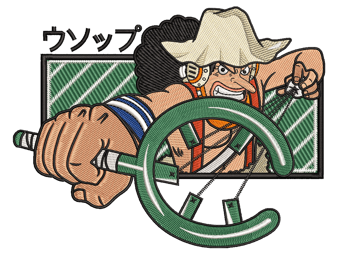 Anime-Inspired Usopp Embroidery Design File main image - This anime embroidery designs files featuring Usopp from One Piece. Digital download in DST & PES formats. High-quality machine embroidery patterns by EmbroPlex.