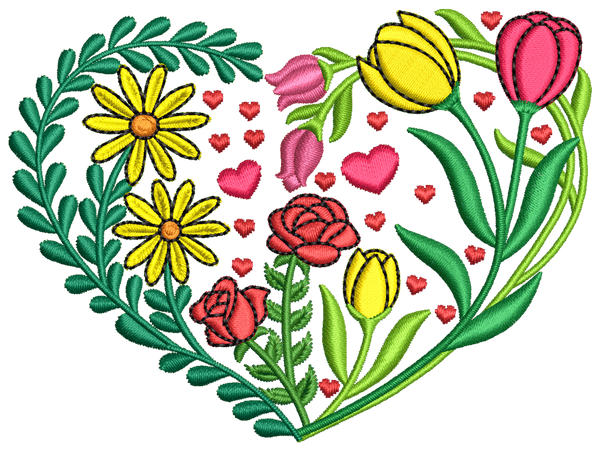 Florals Heart Shaped Embroidery Design File main image