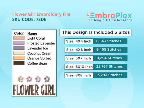 All Sizes Flower Girl Embroidery Design File