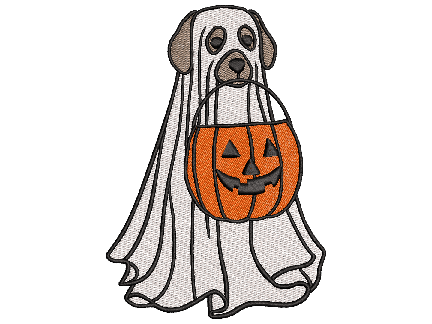 Spooky Dog Embroidery Design For Halloween, Ghost with Jack-o-lantern, Available In All Hoop Sizes.