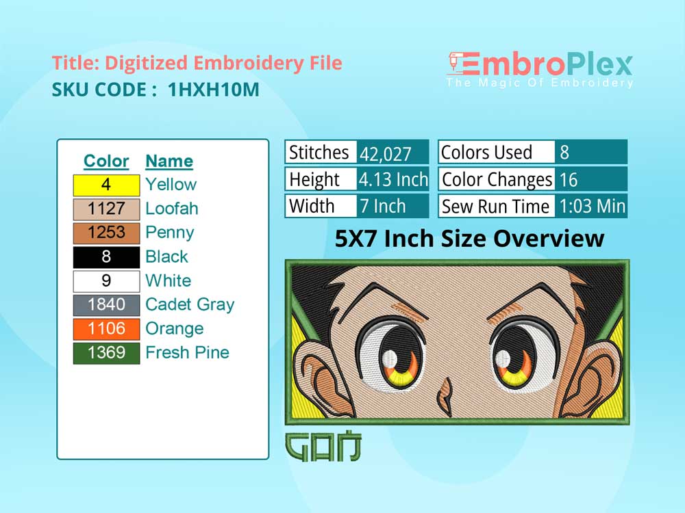 Anime-Inspired Gon Embroidery Design File - 5x7 Inch hoop Size Variation overview image
