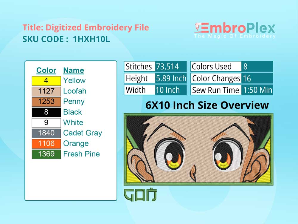Anime-Inspired Gon Embroidery Design File - 6x10 Inch hoop Size Variation overview image