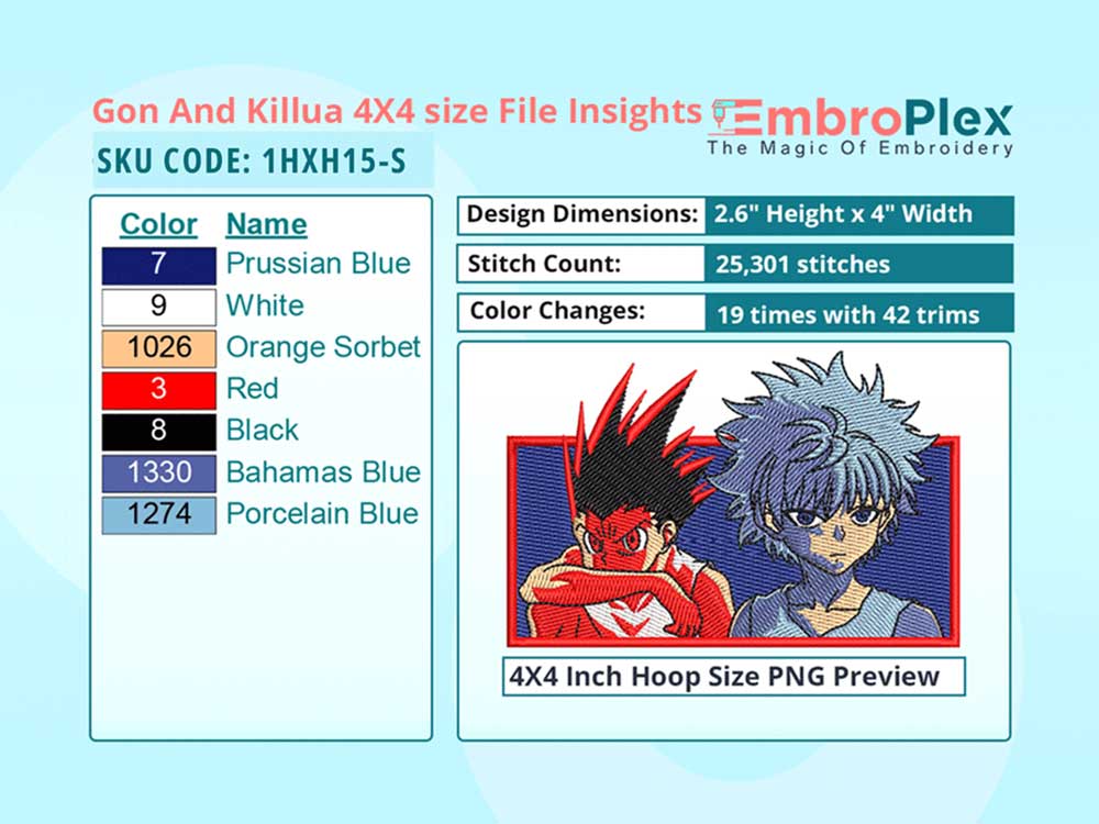 Anime-Inspired Gon and Killua Embroidery Design File - 4x4 Inch hoop Size Variation overview image