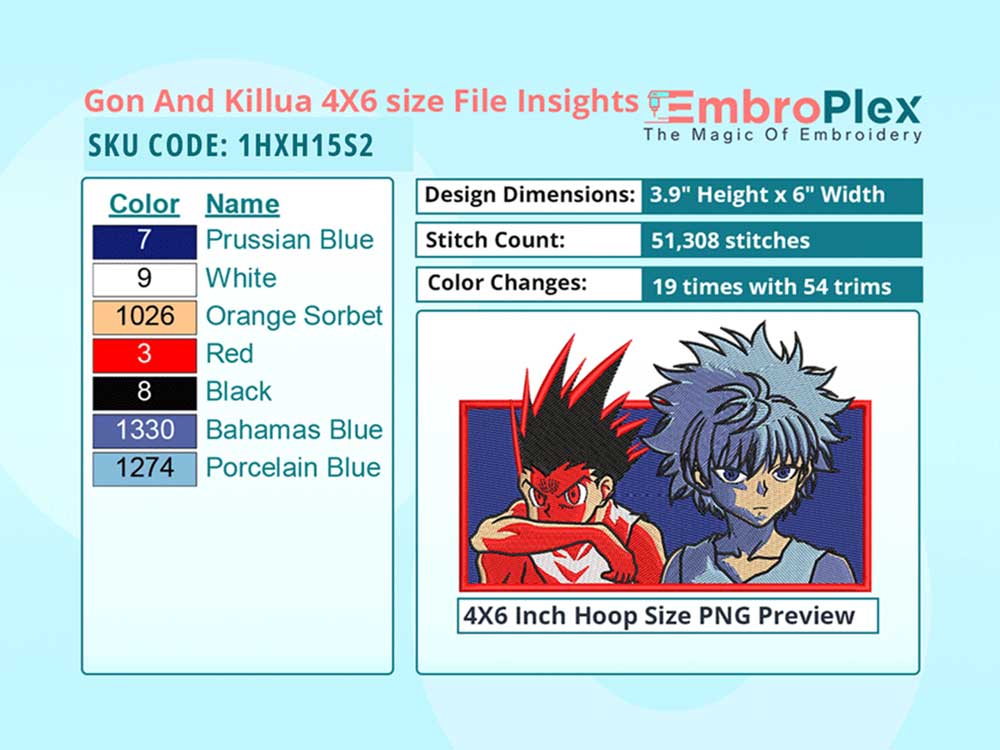 Anime-Inspired Gon and Killua Embroidery Design File - 4x6 Inch hoop Size Variation overview image