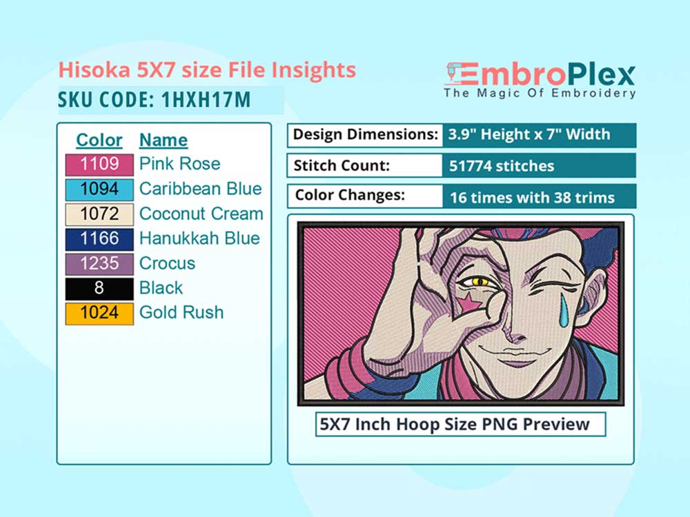 Anime-Inspired Hisoka Embroidery Design File - 5x7 Inch hoop Size Variation overview image
