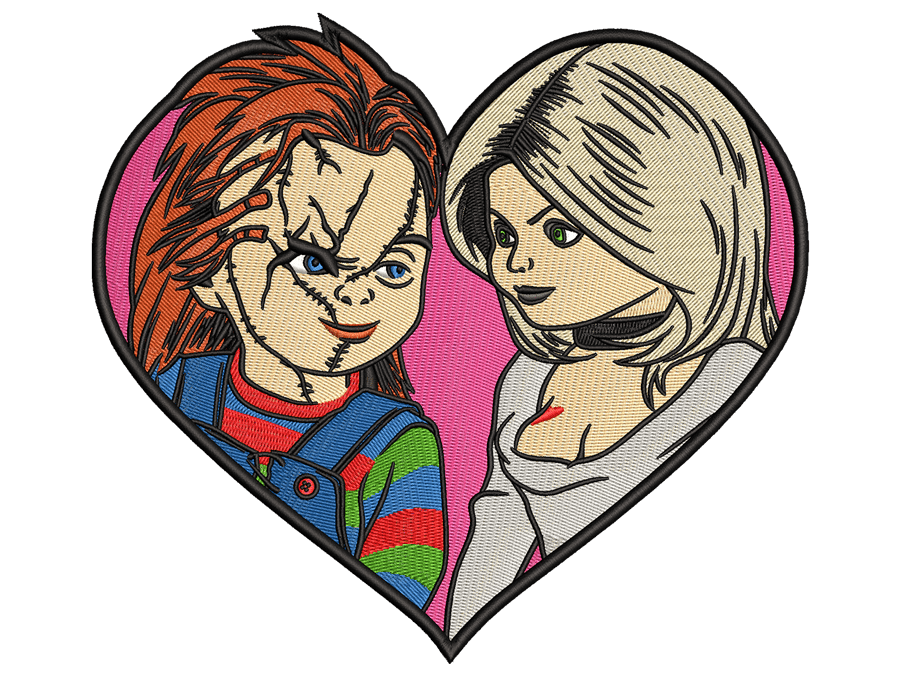 Horror Couple Heart Patch Embroidery Design File, Compatible with All Embroidery Machine - Available in all Sizes