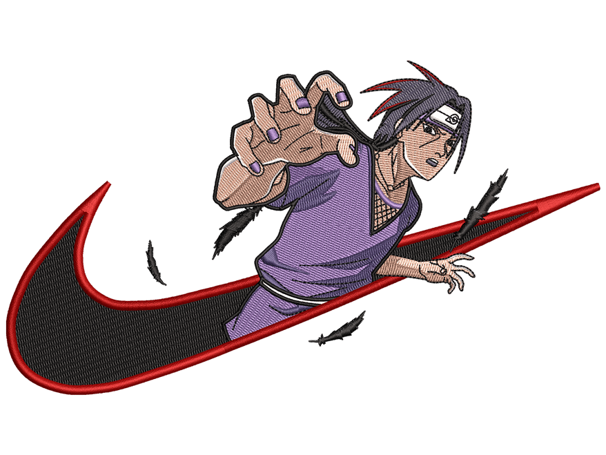 Anime-Inspired Itachi Swoosh Embroidery Design File main image - This anime embroidery designs files featuring Itachi Swoosh from Swoosh ft anime. Digital download in DST & PES formats. High-quality machine embroidery patterns by EmbroPlex.