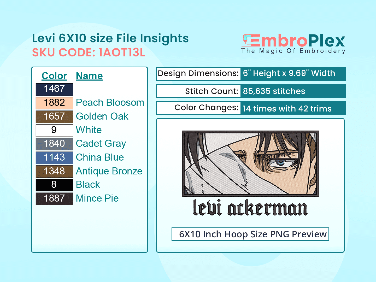 Anime-Inspired Levi Ackerman  Embroidery Design File - 6x10 Inch hoop Size Variation overview image