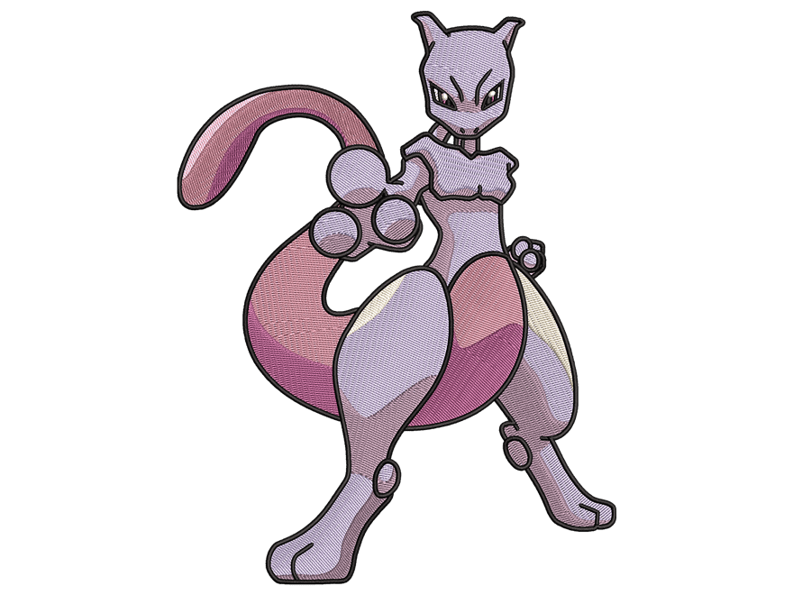 Pokemon-Inspired Mewtwo Embroidery Design File main image - This cartoon
embroidery designs files featuring Mewtwo from pokemon Digital download in DST & PES formats. High-quality machine embroidery patterns by EmbroPlex.