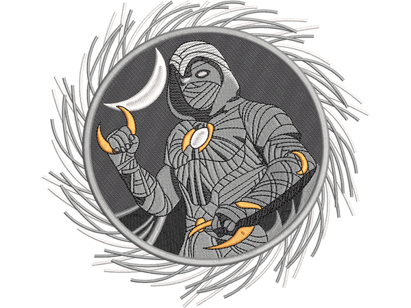  Super Hero-Inspired    Moon knight Embroidery Design File main image - This anime embroidery designs files featuring    Moon knight from Superhero. Digital download in DST & PES formats. High-quality machine embroidery patterns by EmbroPlex.