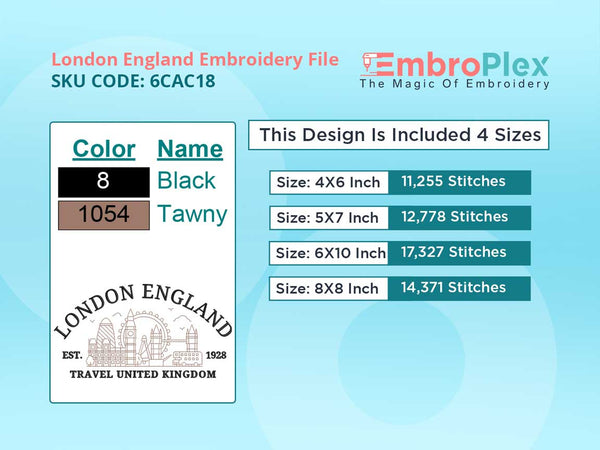 All Size Cities and Countries-Inspired London England Embroidery Design File
