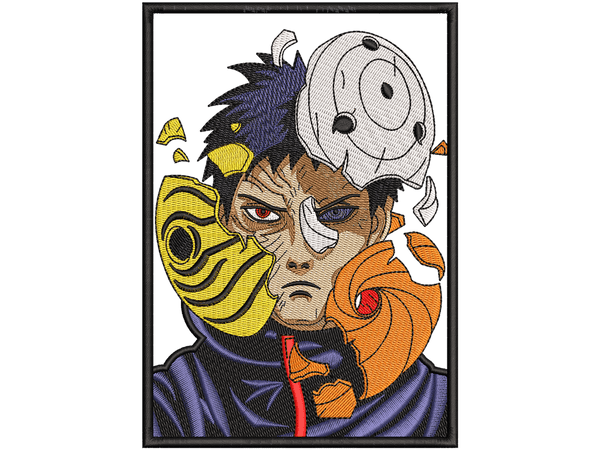 Obito Uchiha Embroidery Design File main image - This Anime embroidery design file features Obito Uchiha from Naruto. Digital download in DST & PES formats. High-quality machine embroidery patterns by EmbroPlex.