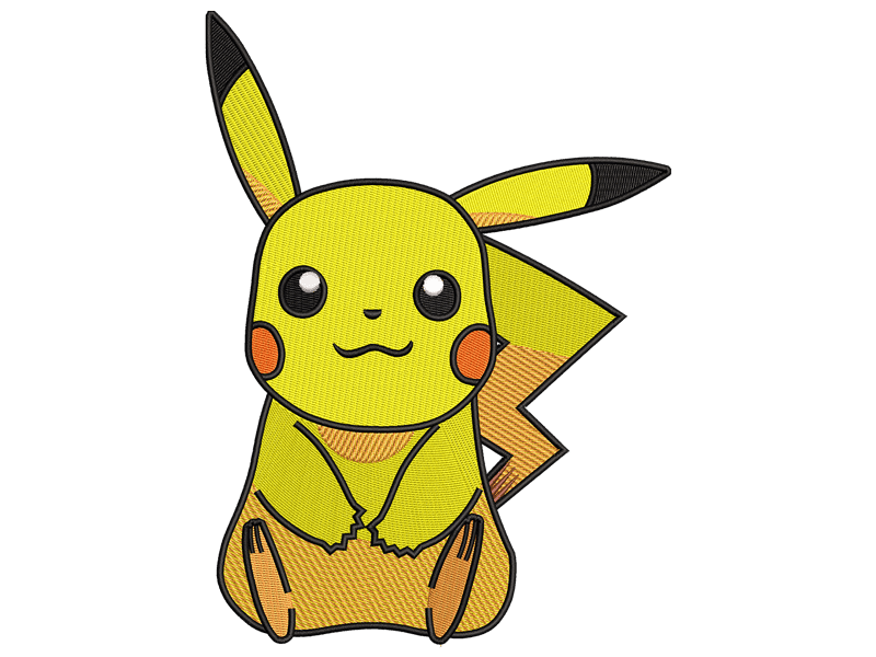 Cartoon inspired Pikachu Embroidery Design File main image - This cartoon
embroidery designs files featuring Pikachu from Pokemon Digital download in DST & PES formats. High-quality machine embroidery patterns by EmbroPlex.
