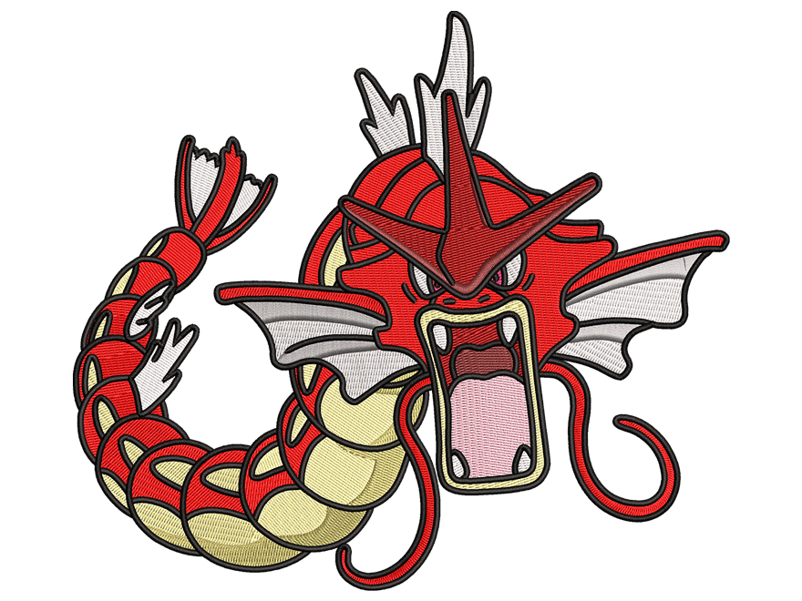 Pokemon-Inspired Shiny Gyarados Embroidery Design File main image - This cartoon
embroidery designs files featuring Shiny Gyarados from pokemon Digital download in DST & PES formats. High-quality machine embroidery patterns by EmbroPlex.