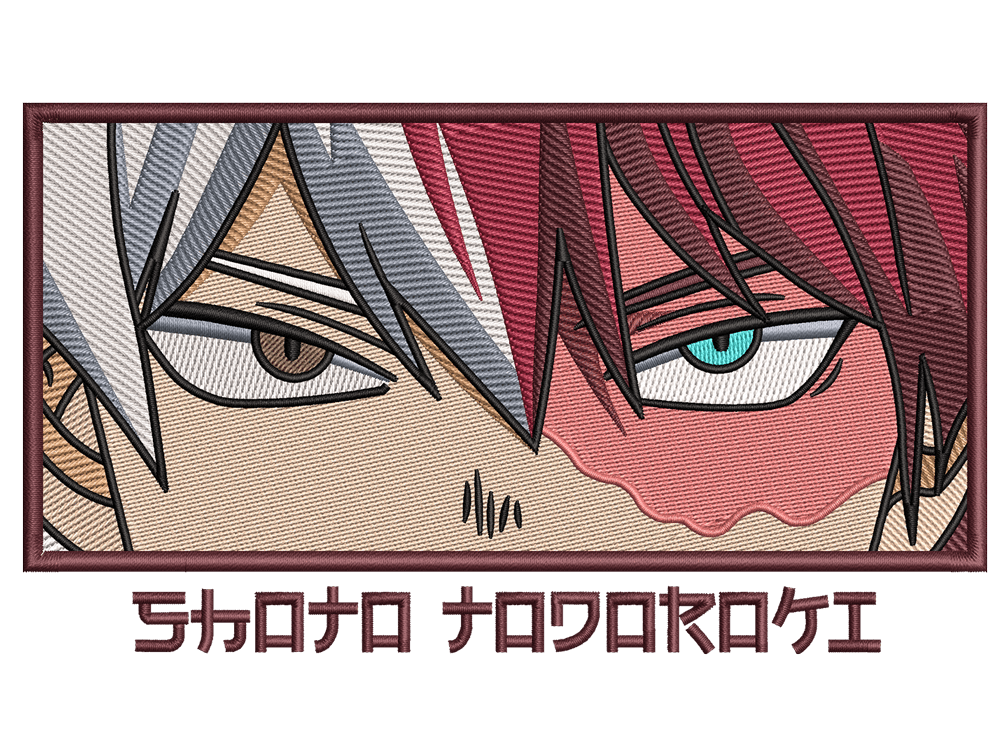 Anime-Inspired Shoto Todoroki Embroidery Design File main image - This anime embroidery designs files featuring Shoto Todoroki from My Hero Academia . Digital download in DST & PES formats. High-quality machine embroidery patterns by EmbroPlex.